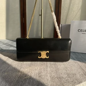 CELINE Black Gold Hardware Long Chain Shoulder Bag image 1