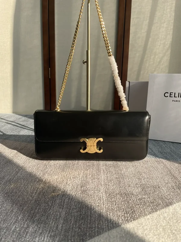 CELINE Black Gold Hardware Long Chain Shoulder Bag image 1