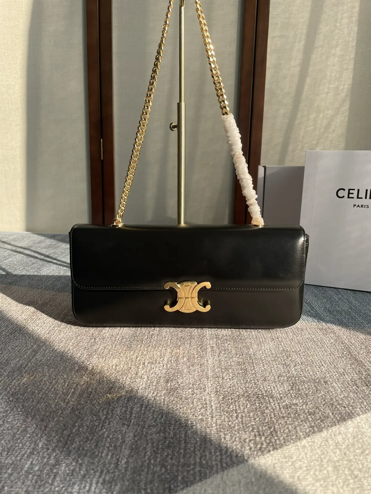 CELINE Black Gold Hardware Long Chain Shoulder Bag image 1