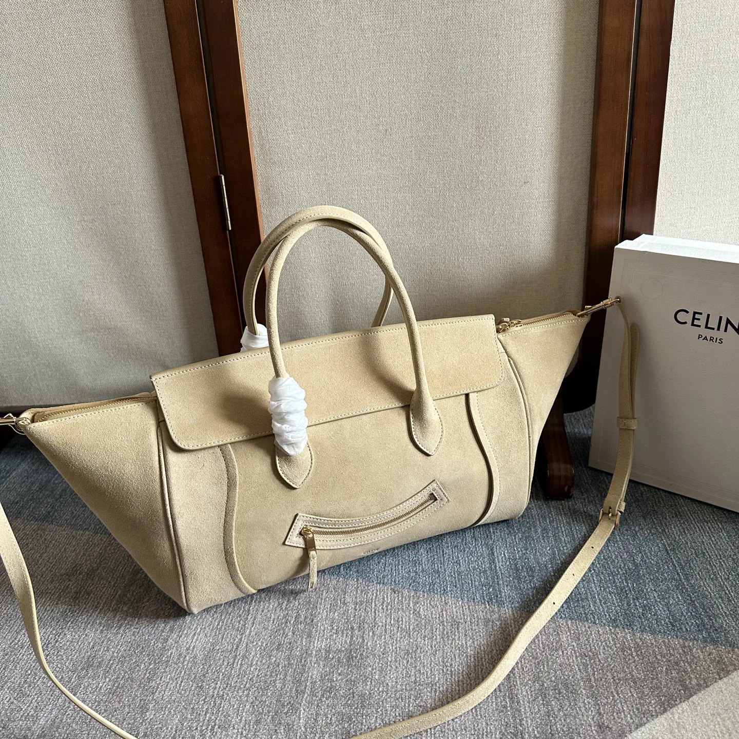 CELINE Beige Suede Top Handle Bag image 1