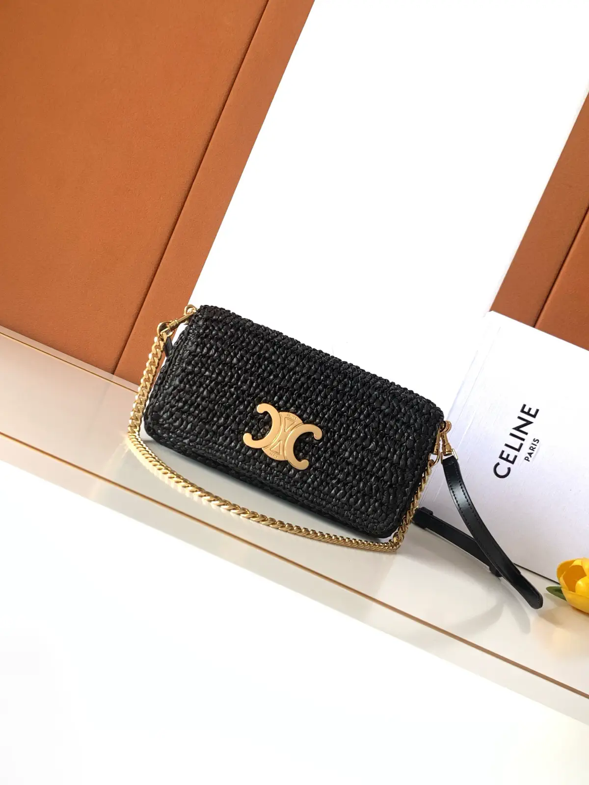 CELINE Black Woven Chain Shoulder Bag image 1