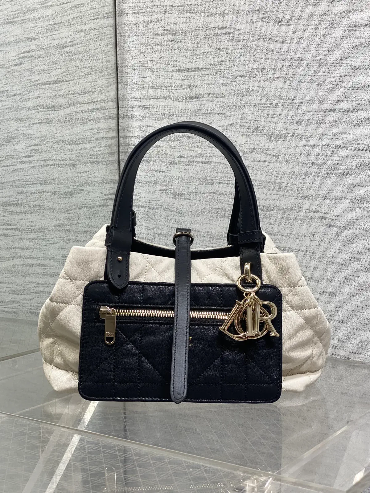 Dior Black and White Quilted Reversible Top Handle Bag image 1