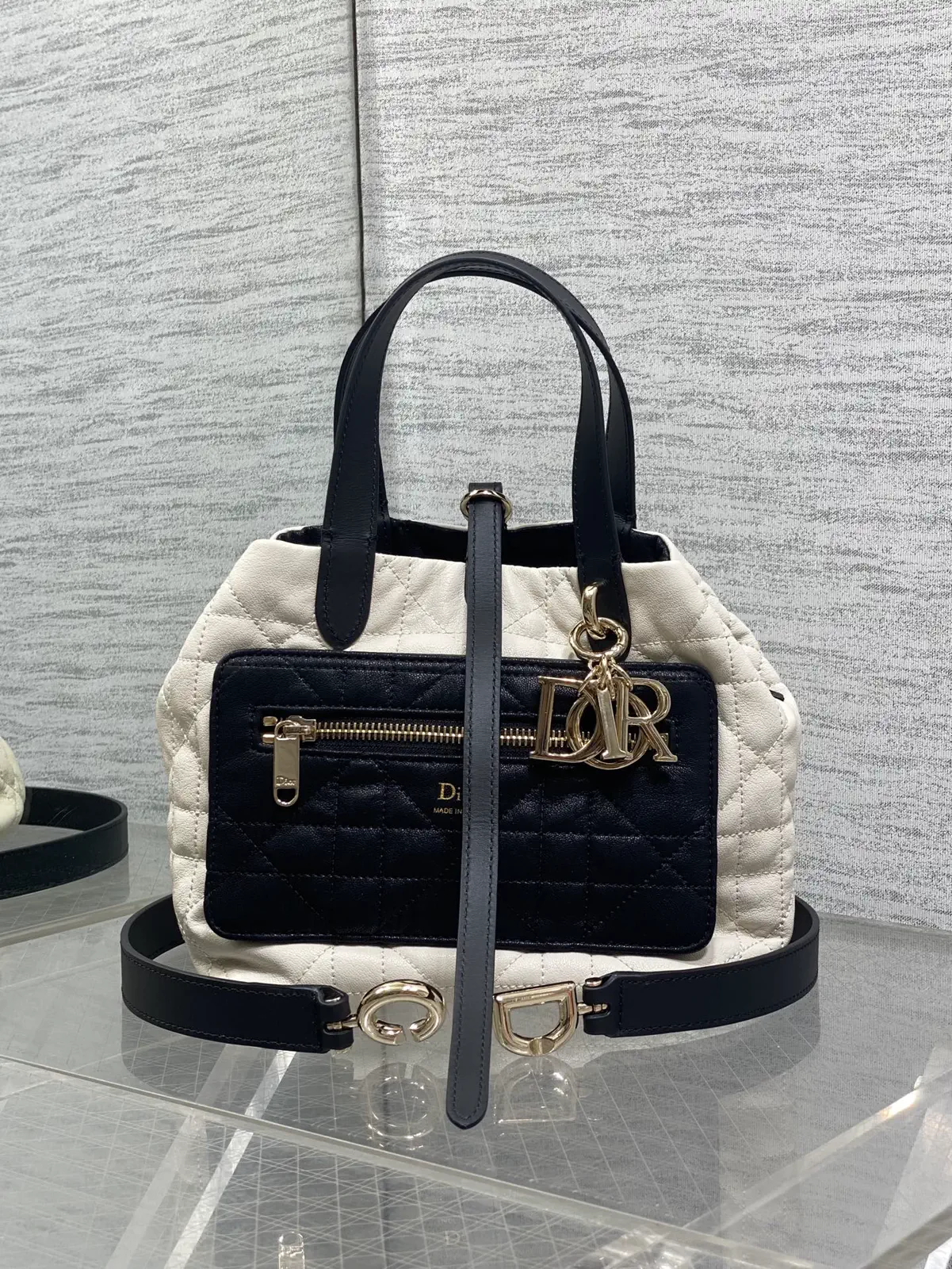 Dior Black and White Quilted Reversible Top Handle Bag image 1