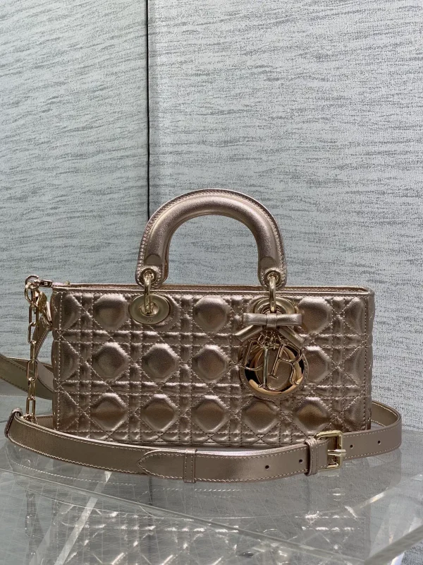 Dior Metallic Quilted Top Handle Bag with Bow Charm image 1