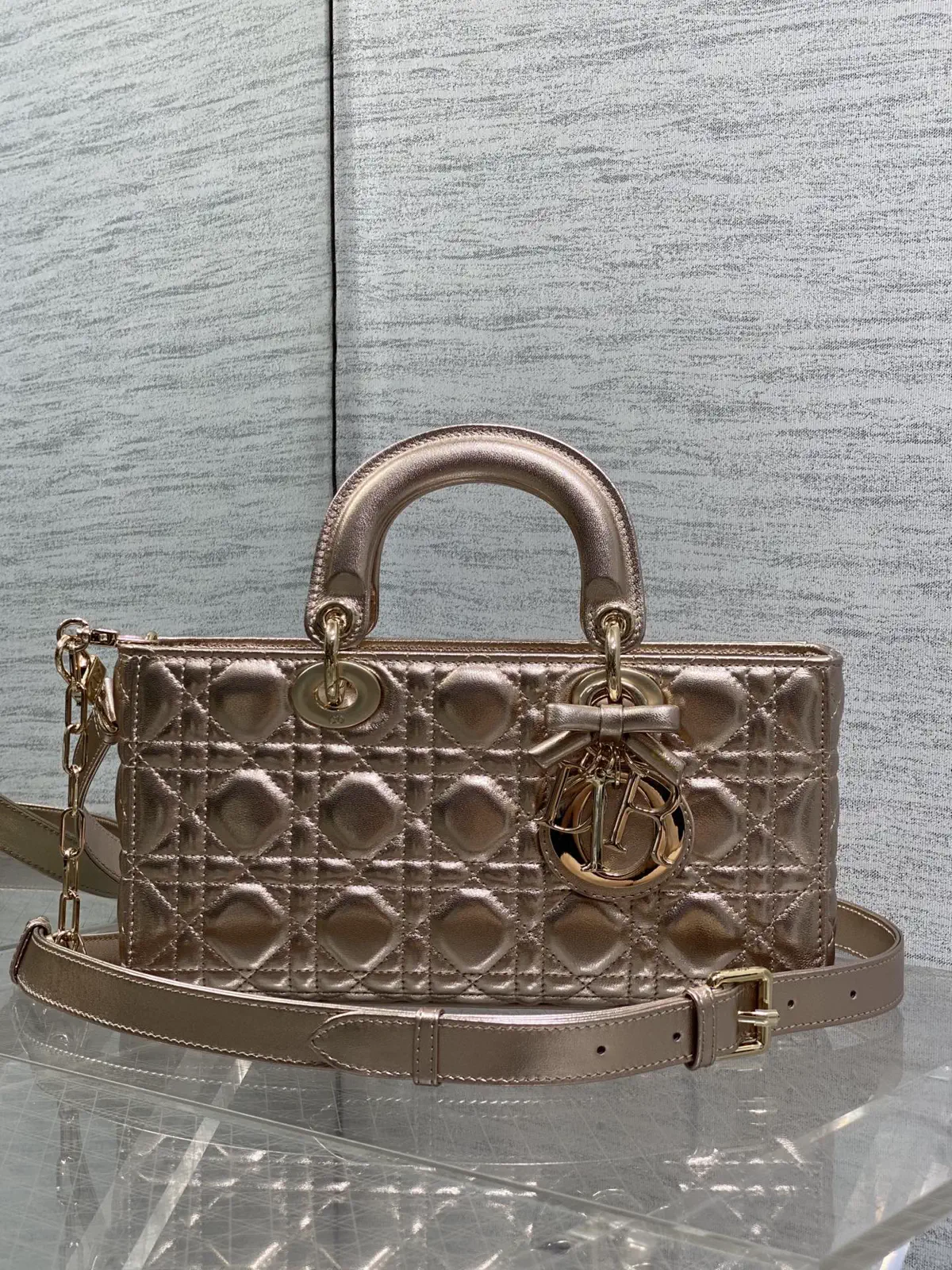 Dior Metallic Quilted Top Handle Bag with Bow Charm image 1