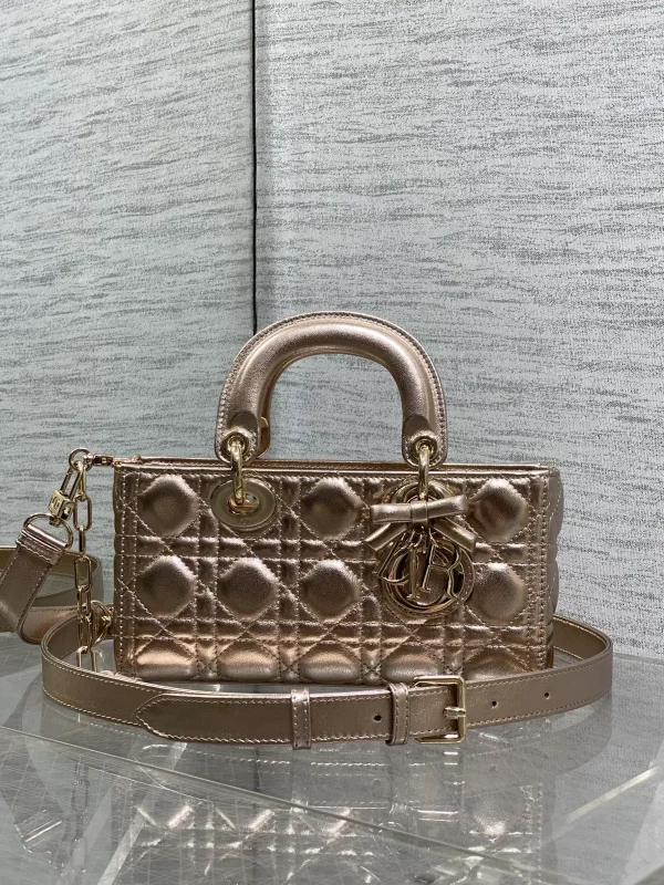 Dior Metallic Quilted Top Handle Bag with Bow Hardware image 1