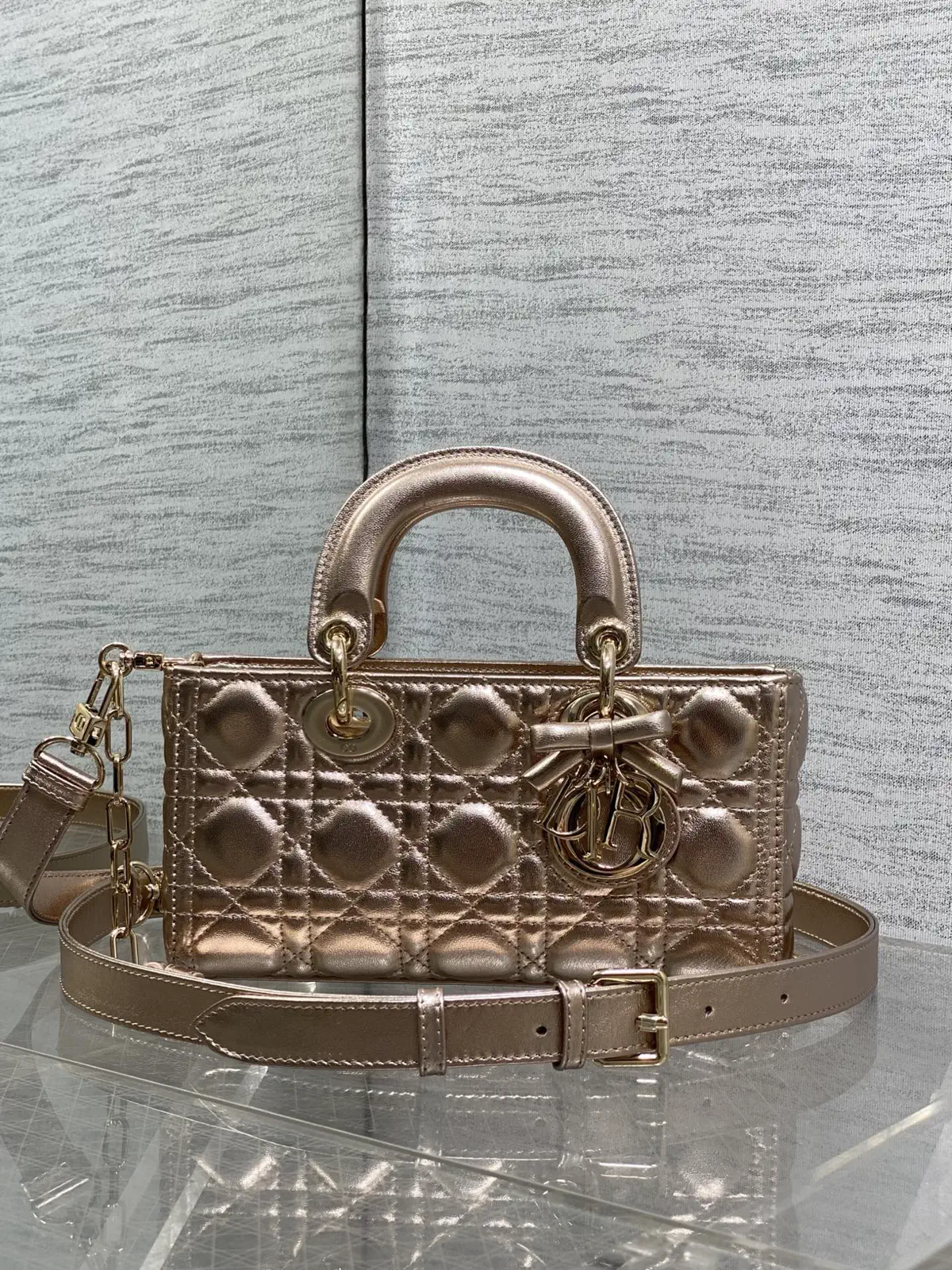 Dior Metallic Quilted Top Handle Bag with Bow Hardware image 1