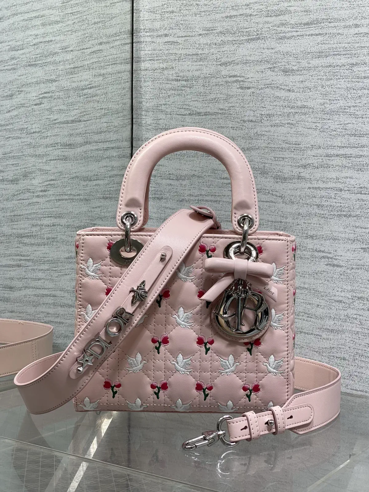 Dior Pink Quilted Embroidered Top Handle Bag image 1