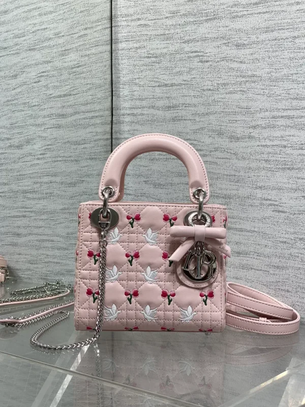 Dior Pink Quilted Embroidered Top Handle Bag image 1