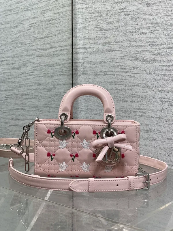Dior Pink Quilted Dove and Tulip Embroidered Mini Top Handle Bag image 1