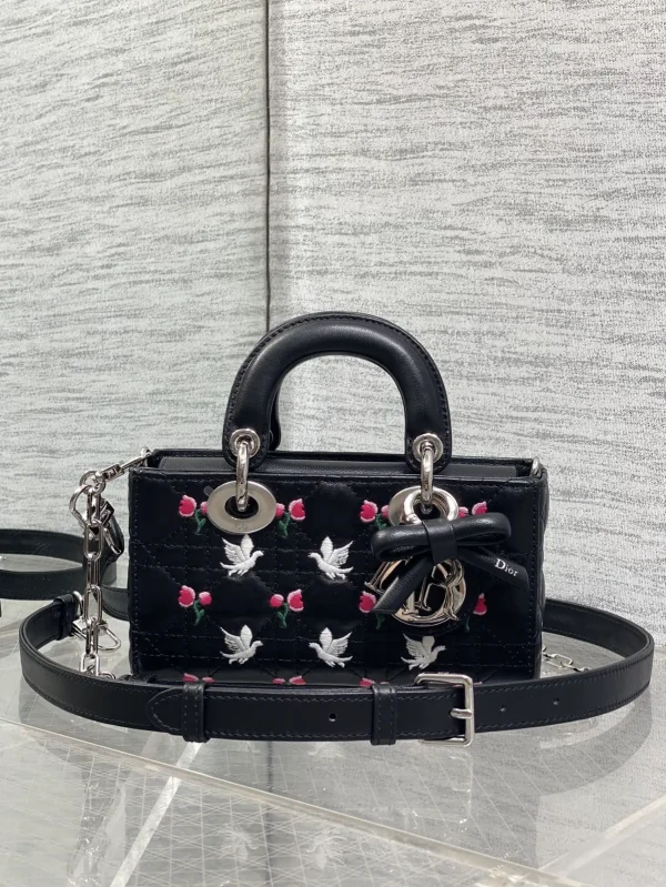 Dior D-Joy Mini Quilted Top Handle Bag with Dove and Tulip Embroidery image 1