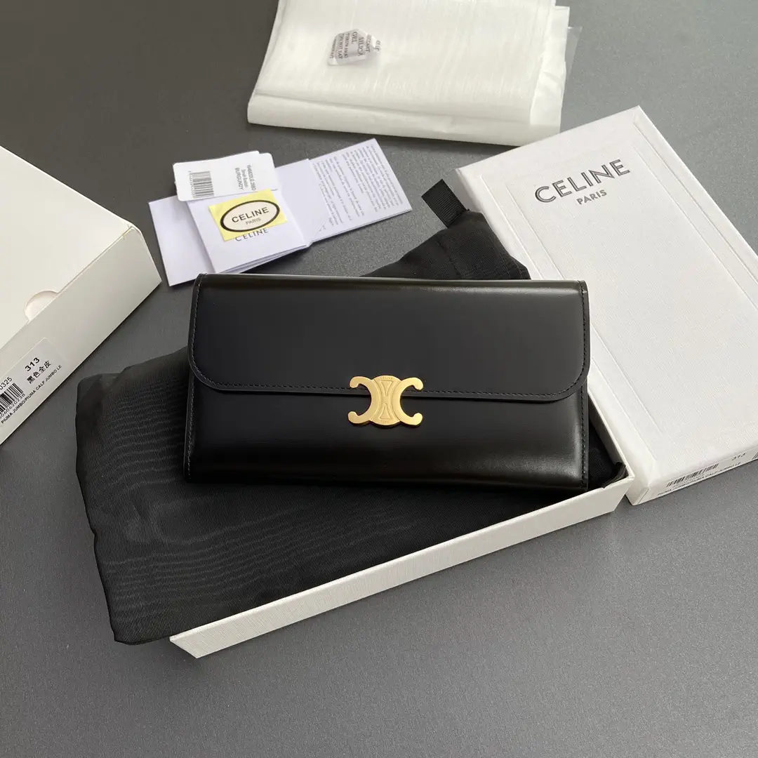 CELINE Triomphe Black Leather Wallet image 1