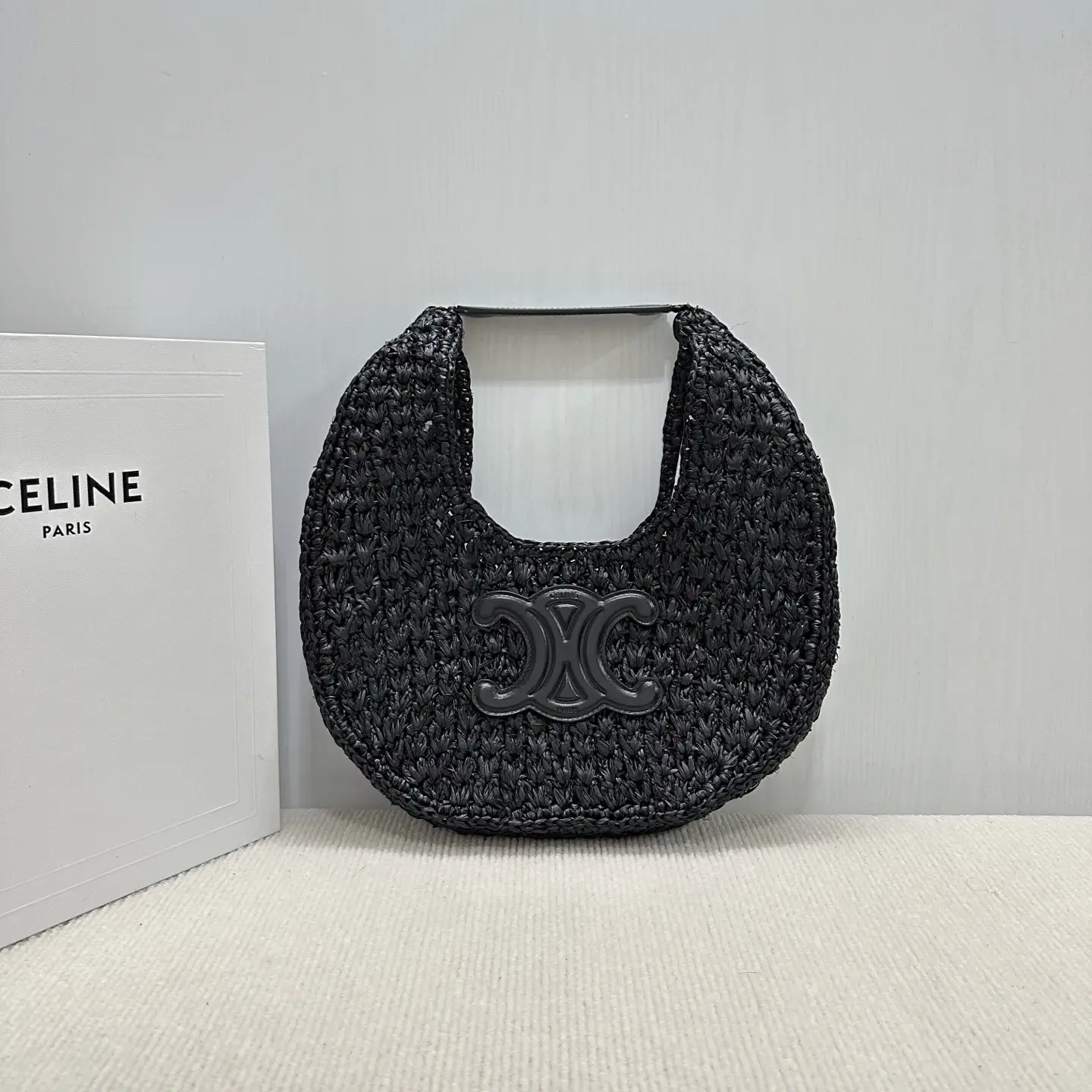 CELINE Black Woven Hobo Shoulder Bag image 1