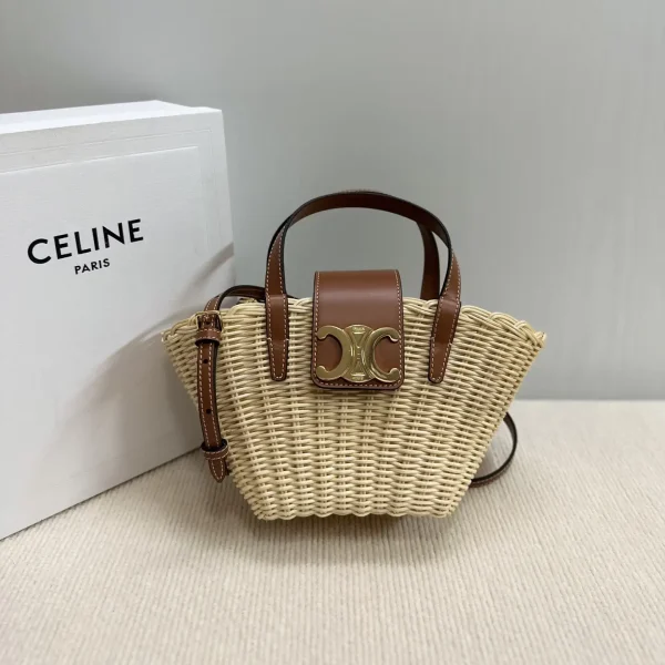 CELINE Woven Basket Top Handle Bag with Triomphe Closure image 1