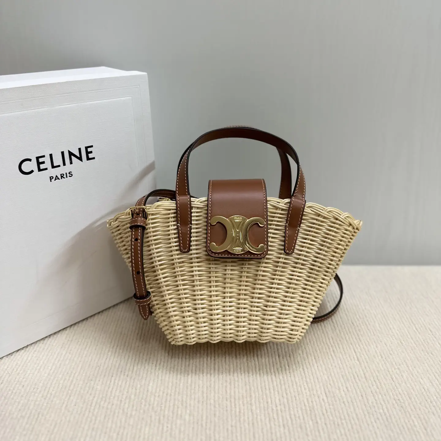 CELINE Woven Basket Top Handle Bag with Triomphe Closure image 1
