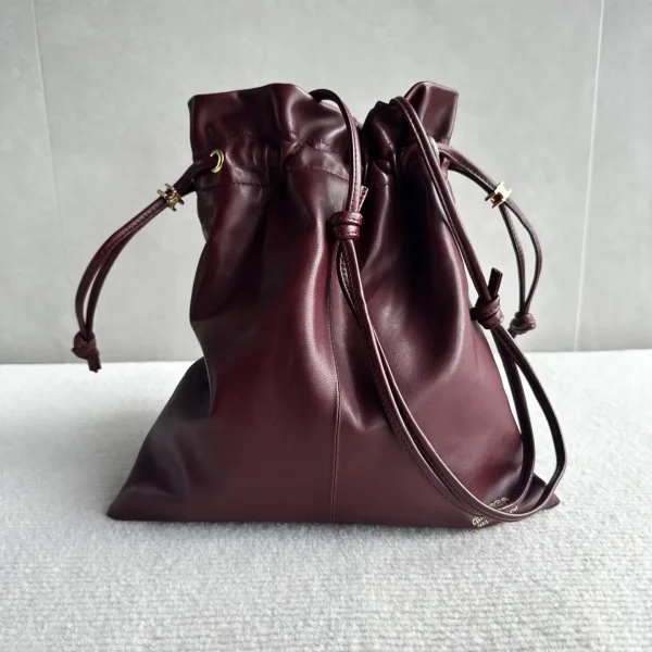 CELINE Burgundy Leather Drawstring Bucket Bag image 1