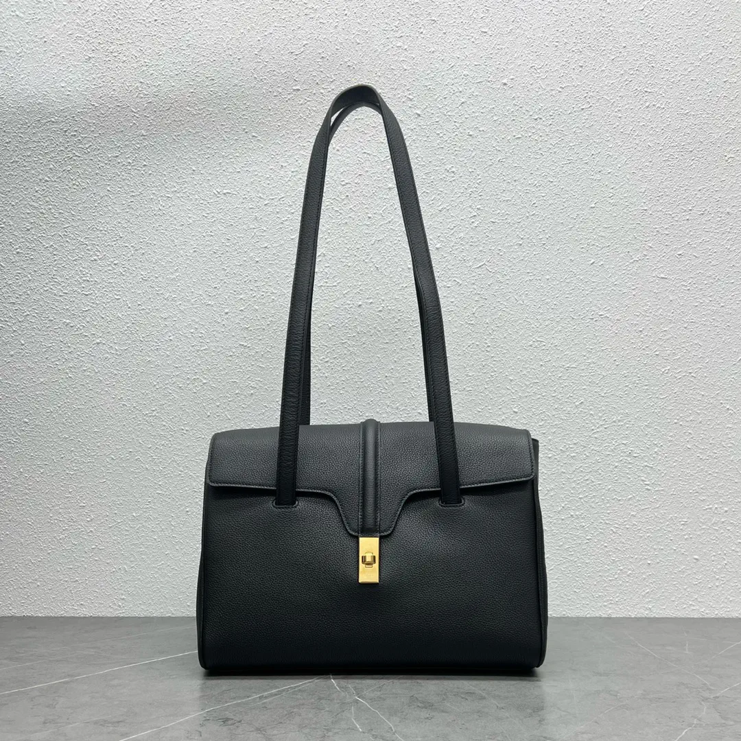 CELINE Black Pebbled Leather Soft 16 Shoulder Bag image 1