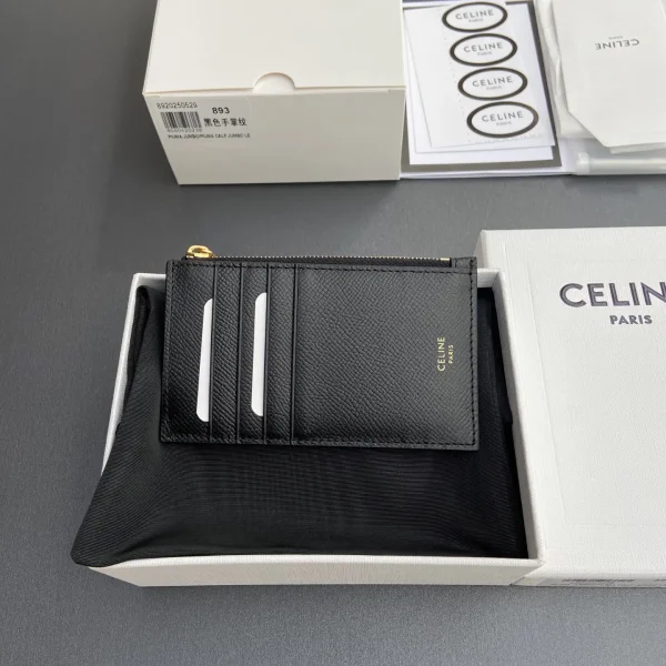 CELINE Black Leather Zip Card Holder image 1