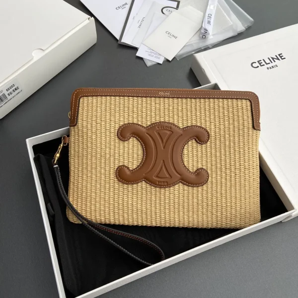 CELINE Triomphe Raffia Clutch with Leather Trim image 1