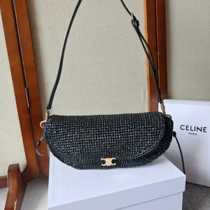 CELINE Black Woven Halfmoon Crossbody Bag image 1