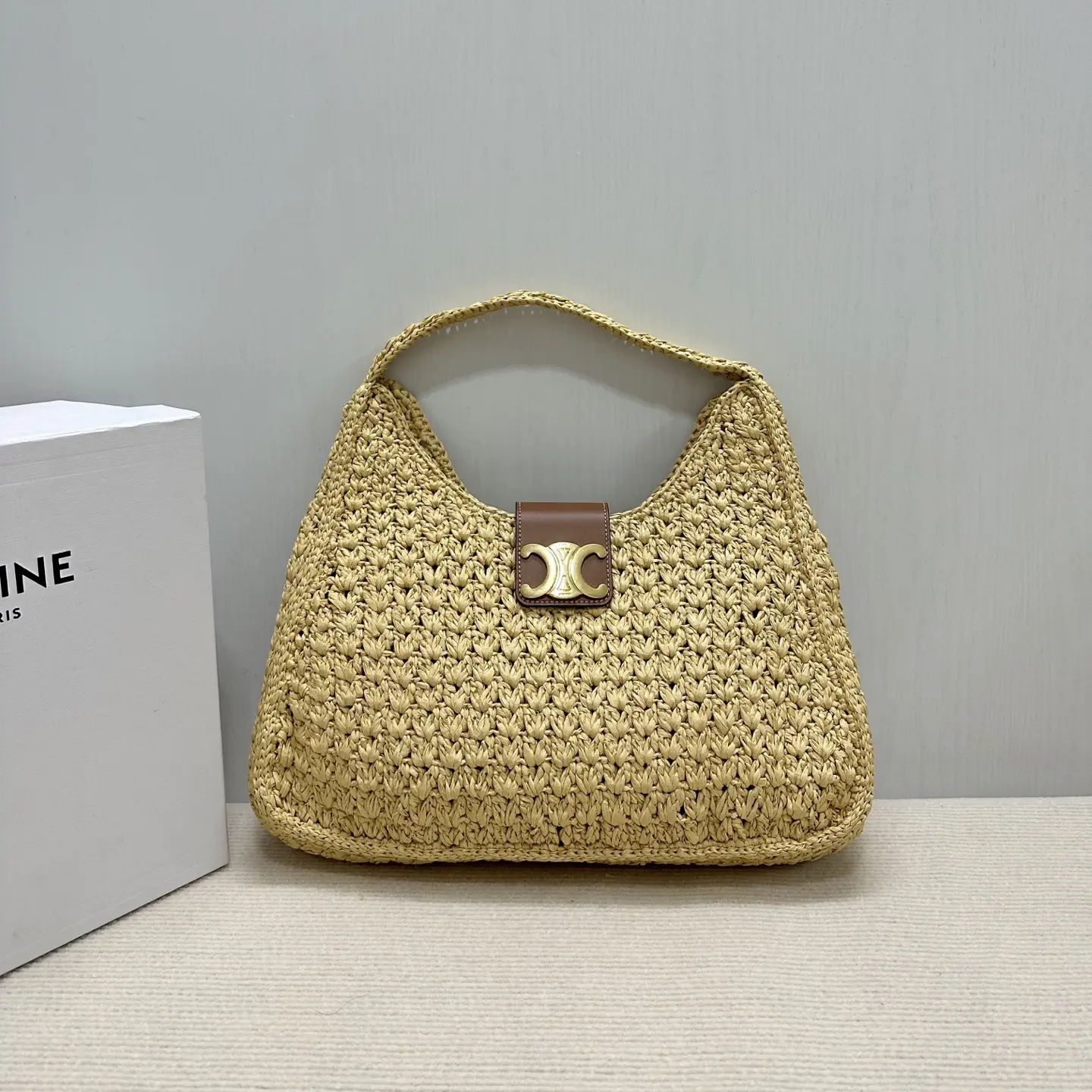 CELINE Cabas Triangle Straw Hobo Bag image 1