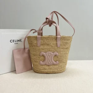 CELINE Woven Bucket Bag with Pink Leather Trim image 1