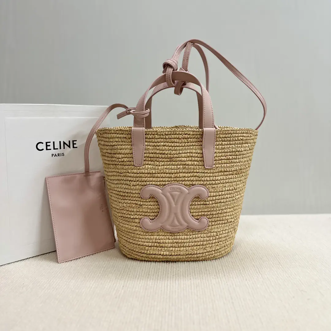 CELINE Woven Bucket Bag with Pink Leather Trim image 1
