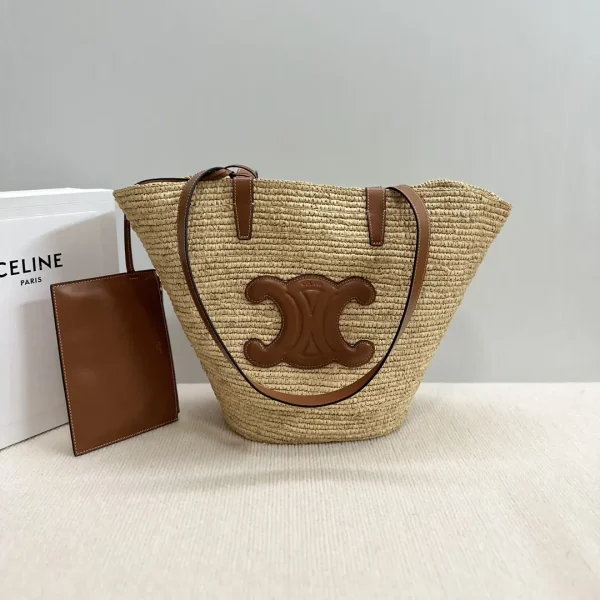 CELINE Woven Straw Tote Bag with Leather Trim image 1
