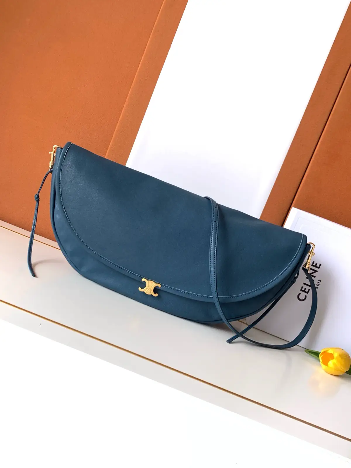 CELINE Teal Blue Halfmoon Shoulder Bag image 1