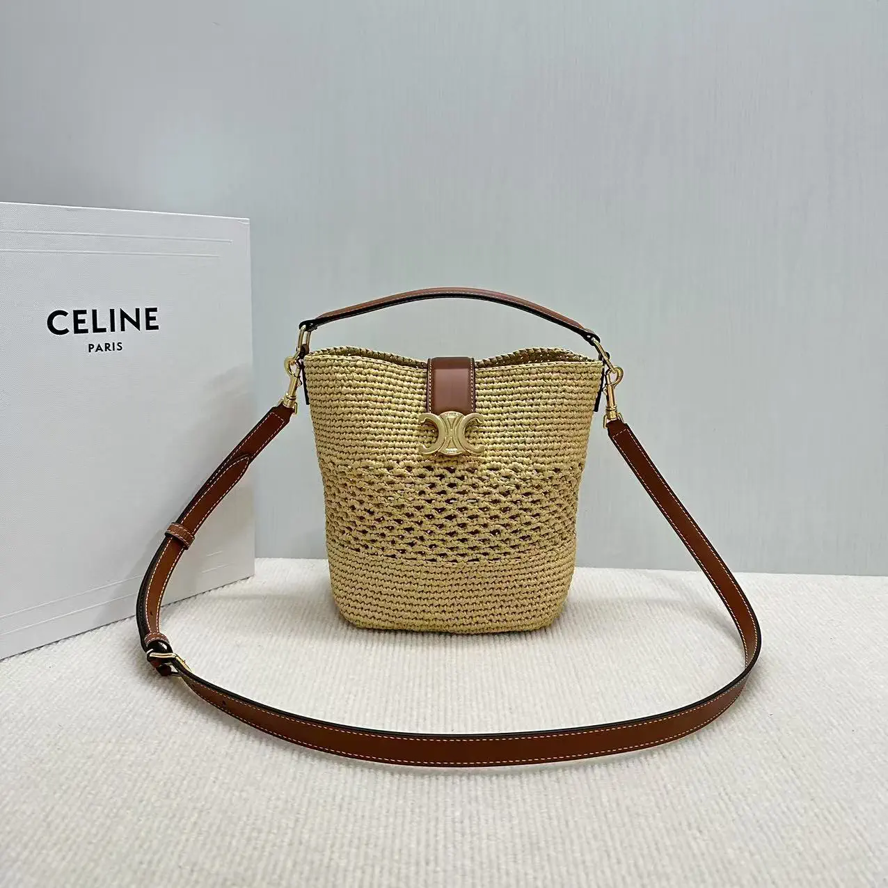 CELINE Woven Bucket Bag with Triomphe Clasp image 1