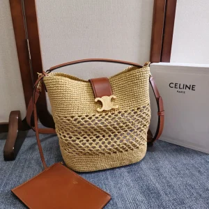 CELINE Woven Bucket Bag with Leather Trim image 1