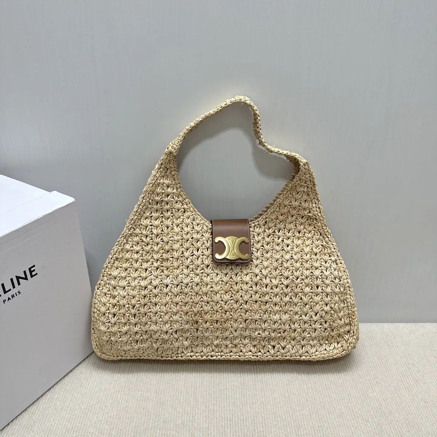 CELINE Cabas Triangle Straw Hobo Bag image 1