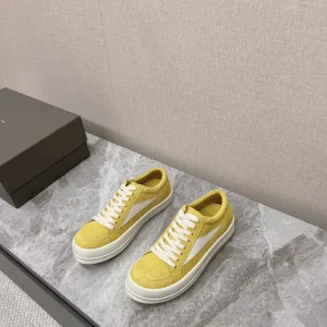 Rick Owens Yellow Suede Low-Top Sneakers image 1