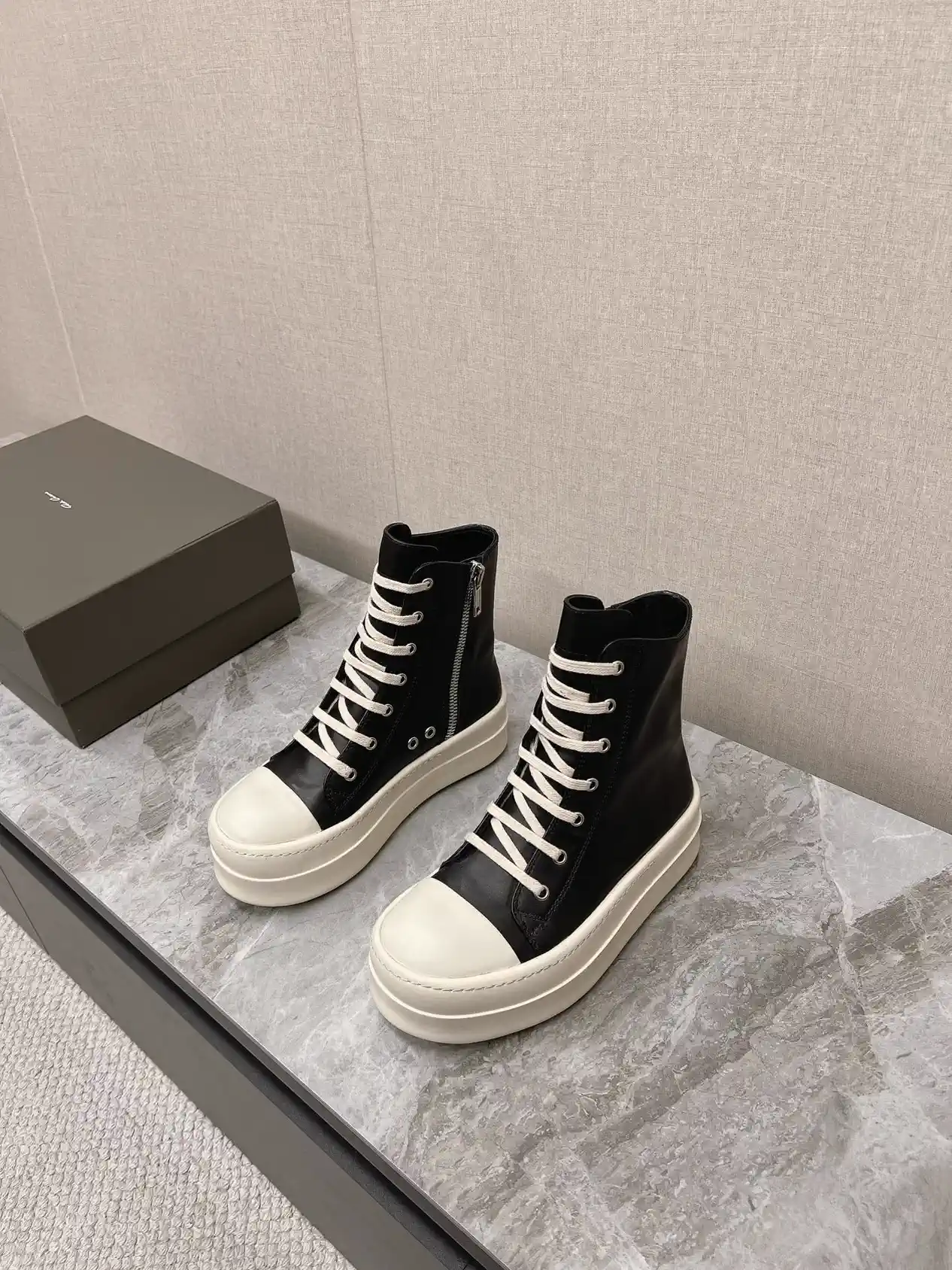 Rick Owens Main Line Watermelon Toe High-Top Platform Sneakers image 1