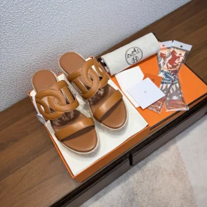 HERMES Women's Calfskin Leather Pig Nose Slide Sandals image 1