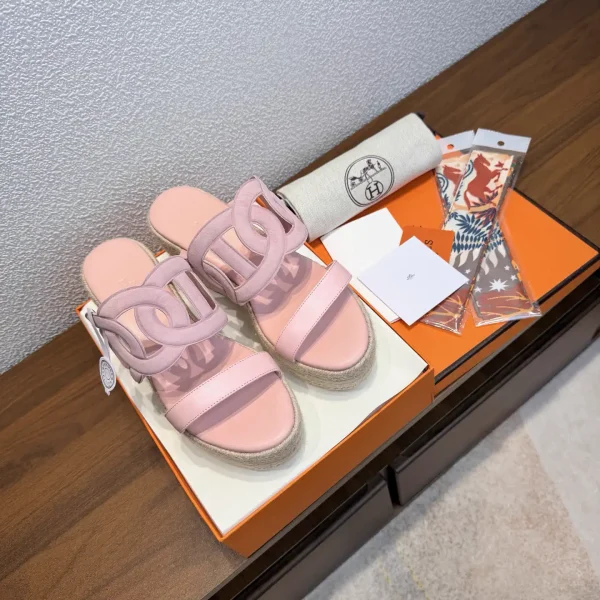 Hermes Pig Nose Leather and Suede Slide Sandals with 8cm Heel image 1