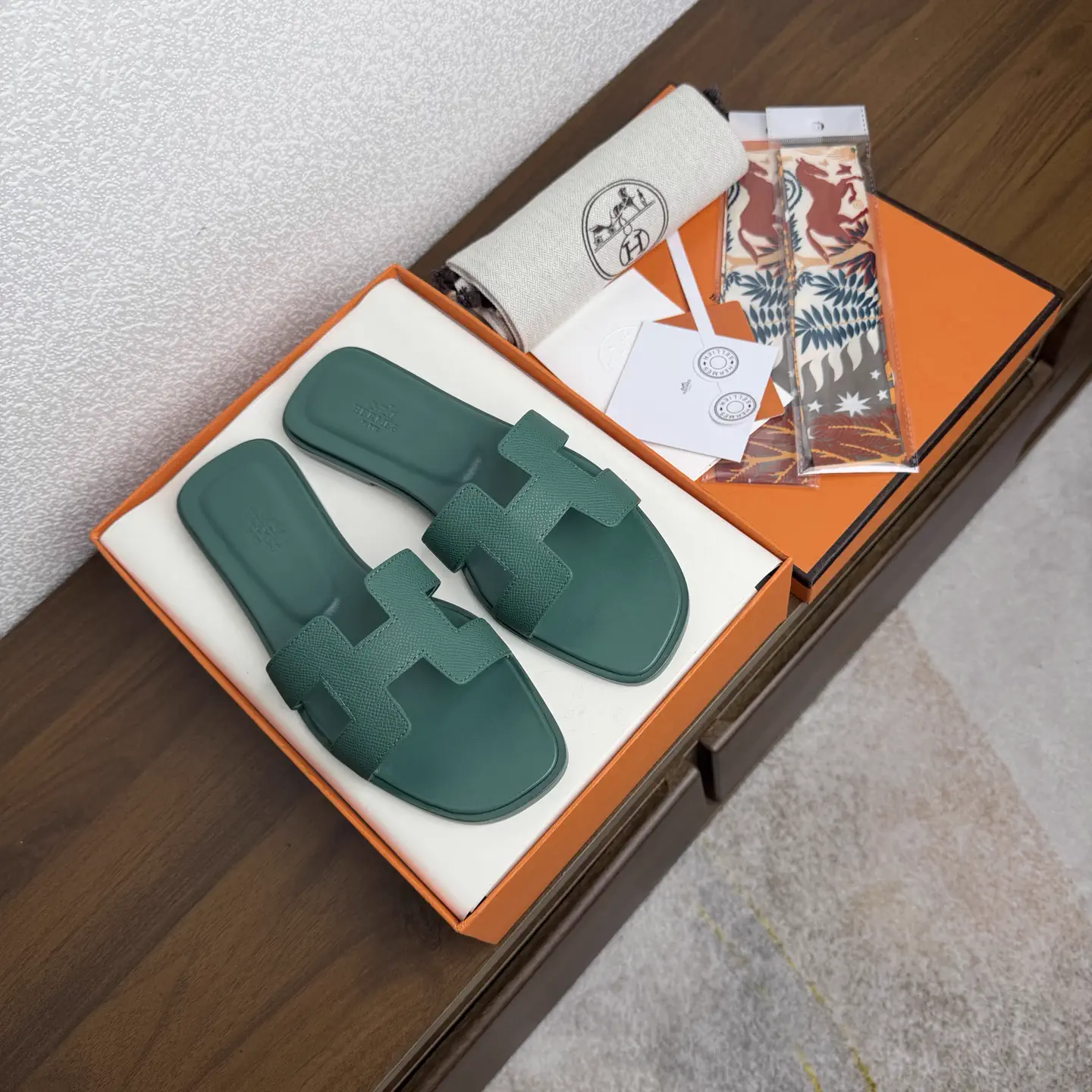 HERMES Oran Leather Slide Sandals image 1