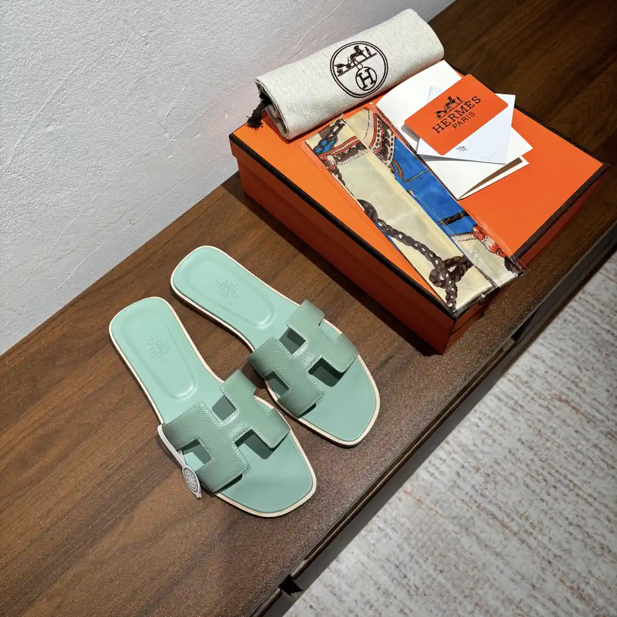HERMES H Oran Leather Slide Sandals image 1