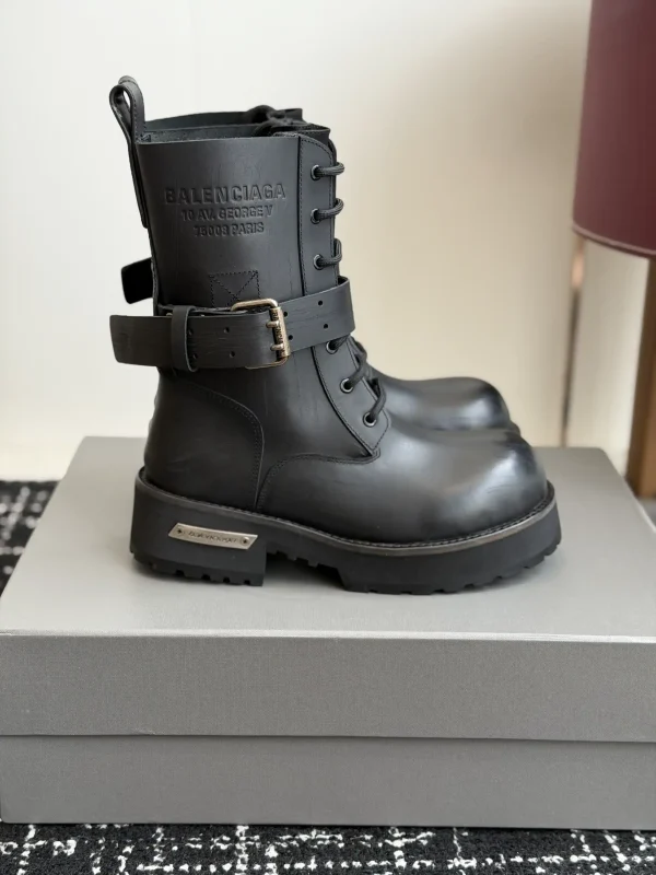 Balenciaga Distressed Leather Combat Boots image 1