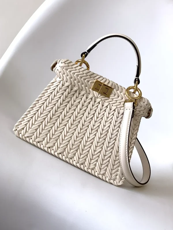 FENDI White Woven Peekaboo ISeeU Mini Top Handle Bag image 1