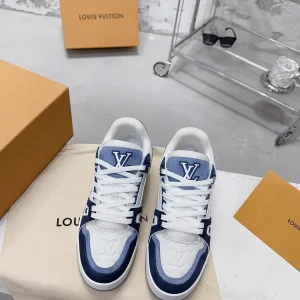 Blue Color Block LV Trainer Sneakers image 1