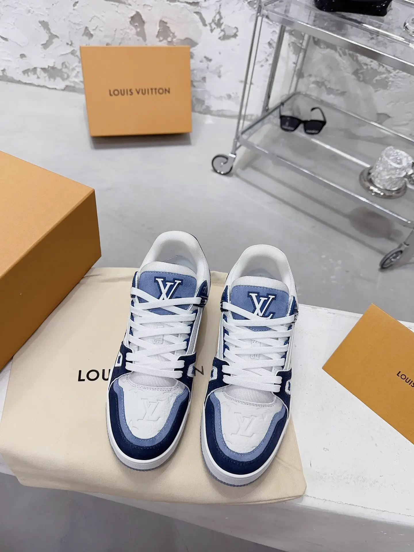 Blue Color Block LV Trainer Sneakers image 1