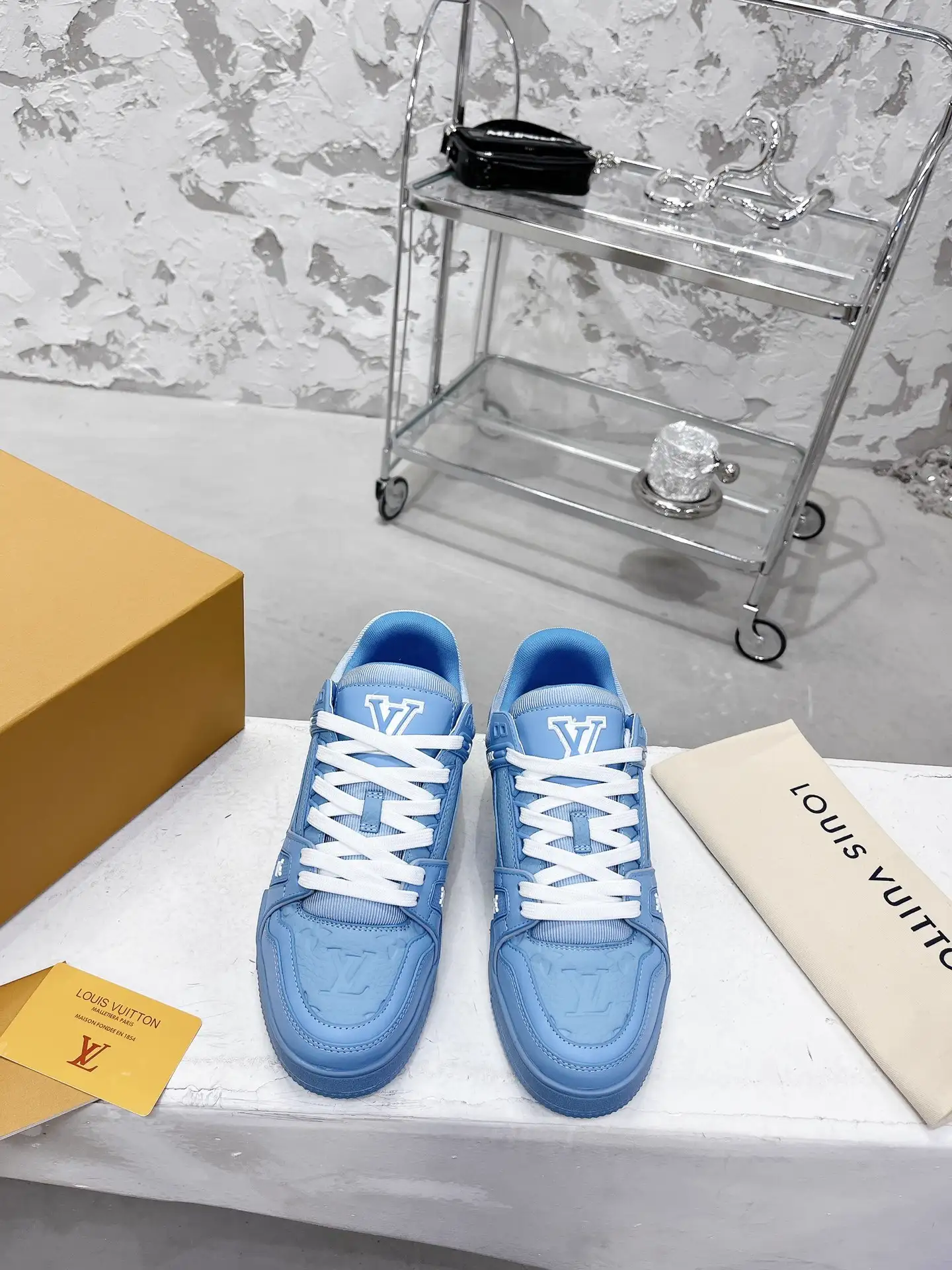 LV Trainer Sneakers in Blue Calf Leather image 1