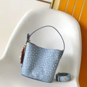 Louis Vuitton Light Blue Ostrich-Embossed Bucket Bag image 1
