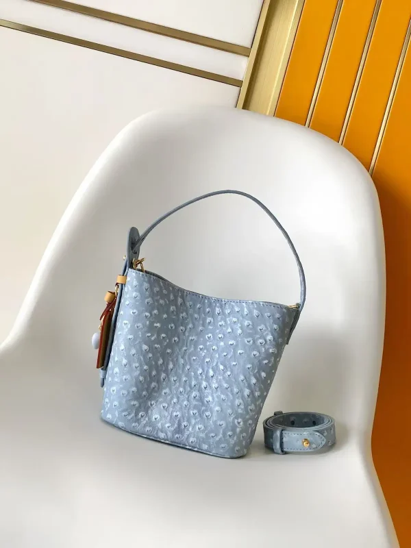 Louis Vuitton Light Blue Ostrich-Embossed Bucket Bag image 1