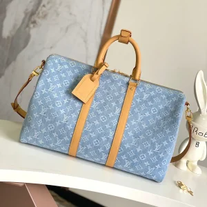 Louis Vuitton Light Blue Denim Monogram Keepall Bandoulière 45 Duffle Bag image 1