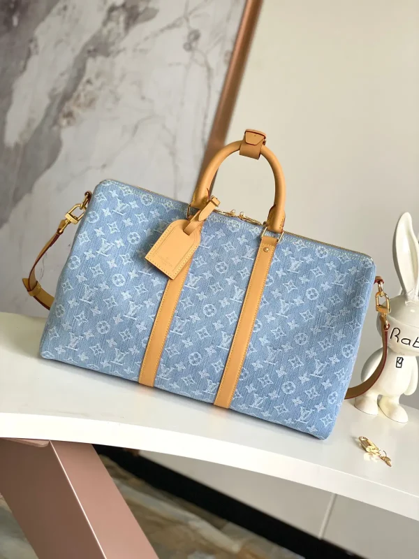 Louis Vuitton Light Blue Denim Monogram Keepall Bandoulière 45 Duffle Bag image 1