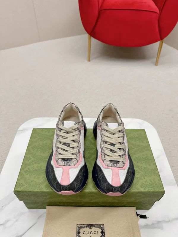 Gucci Unisex Chunky Sneakers with Monogram Pattern and Pink Accents image 1