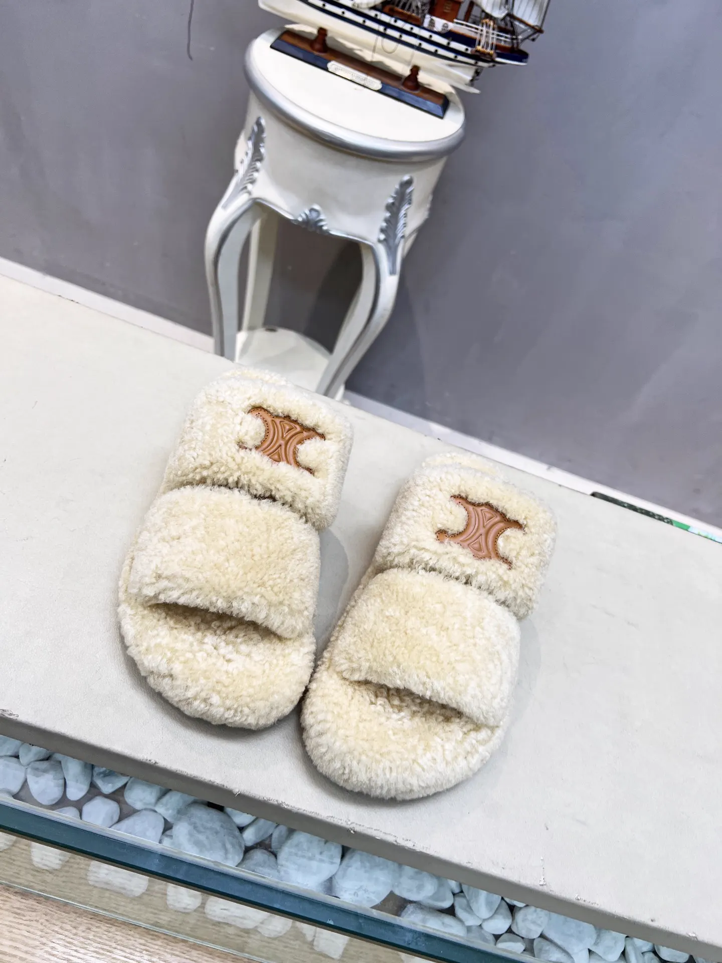Celine C-E-LINE Fluffy Slippers image 1