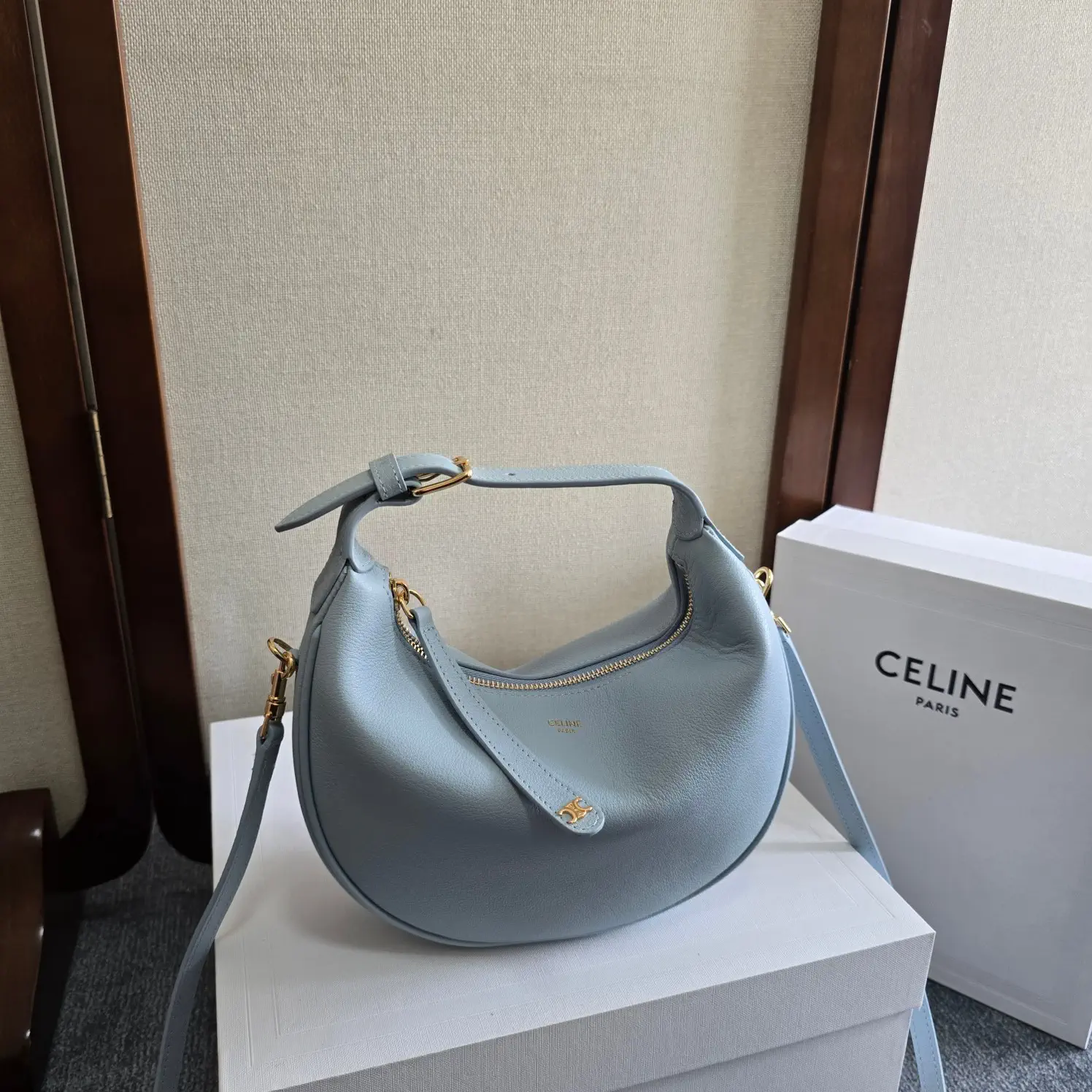 CELINE Light Blue Leather Crescent Shoulder Bag image 1